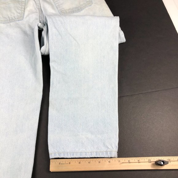VTG 90s Bugle Boy Jeans Men's 32 x 29* Light Blue Thrashed Stained Denim Cotton - Picture 13 of 16